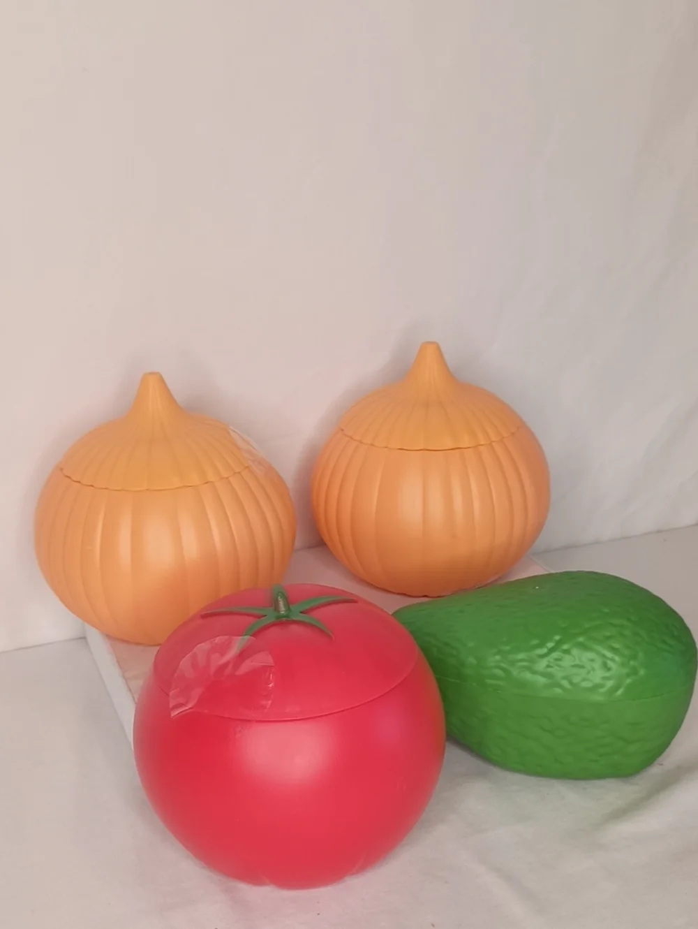 Bundle of 4 Fruit & Vegetable Shaped Storage Containers –Onion, Tomato & Avocado